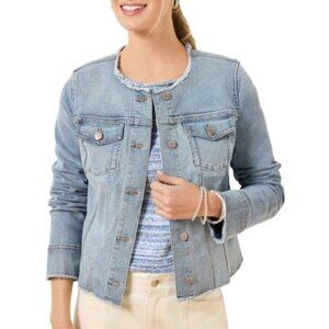 Talbots Petite Light Wash Denim Jacket LP NWT Frayed Hem